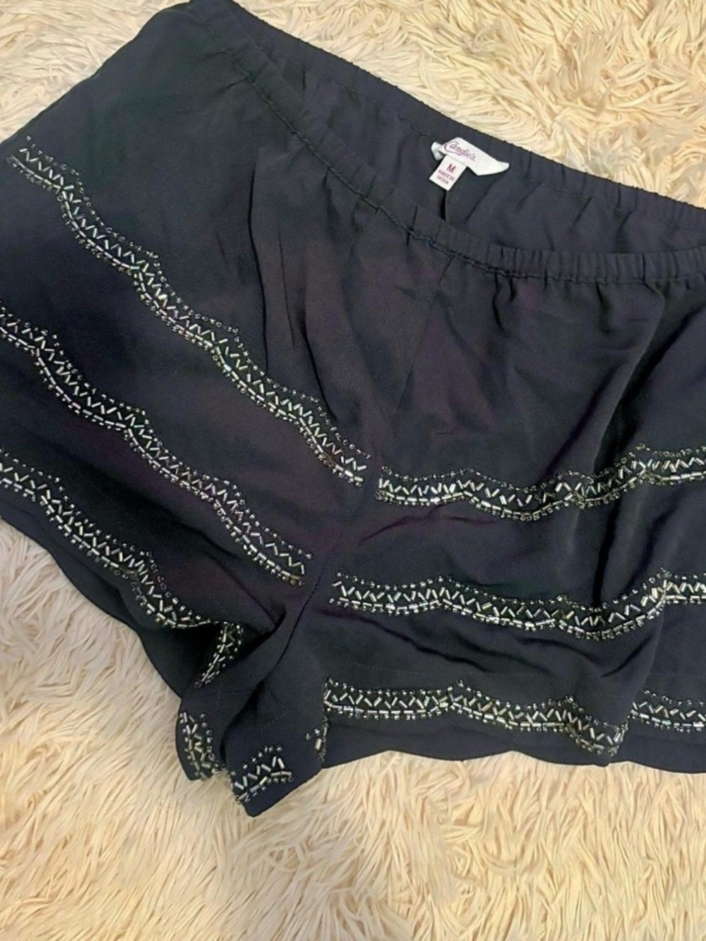 Candie's Charcoal Beaded Stretchy Festival Shorts
